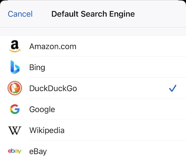 Firefox iOS dropdown menu