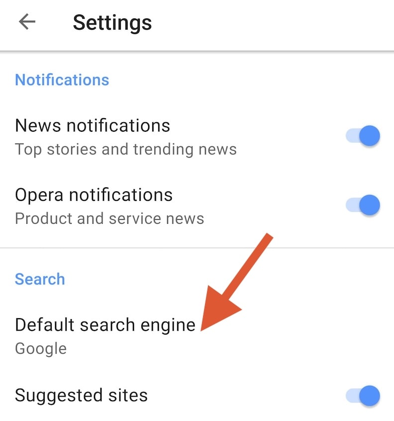 Opera Android settings